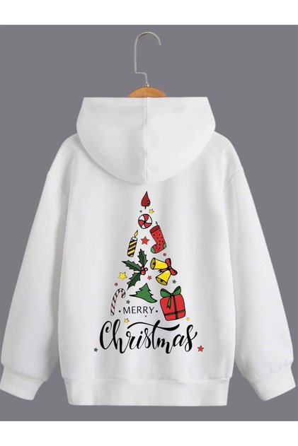 New Season Christmas Tree Printed 3 Yarn Cotton Cap Hooded Eatshirts