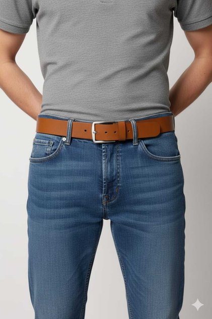 Men's Belt Tan Faux Leather Suitable for Jeans and Canvas Pants