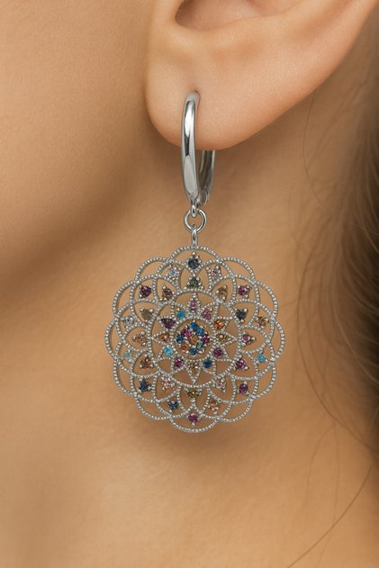 Tamamı 925 Ayar Rodyum Özel hediyelik mixs yaşam çiçeği küpe