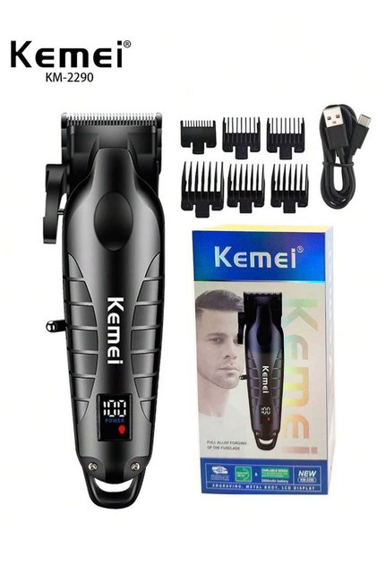 KM-2290 Electric Cordless Hair Clipper - Professional Barber Fade Kit (Black)