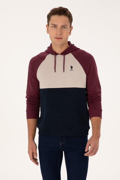 Men's Regular Fit Hooded Claret Red Sweatshirt 50308130-Vr177