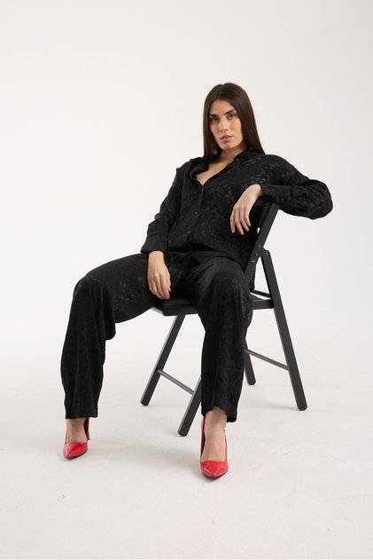 Satin Textured Pants Shirt Set | Satin Textured Two Piece Shirt and Pants Set