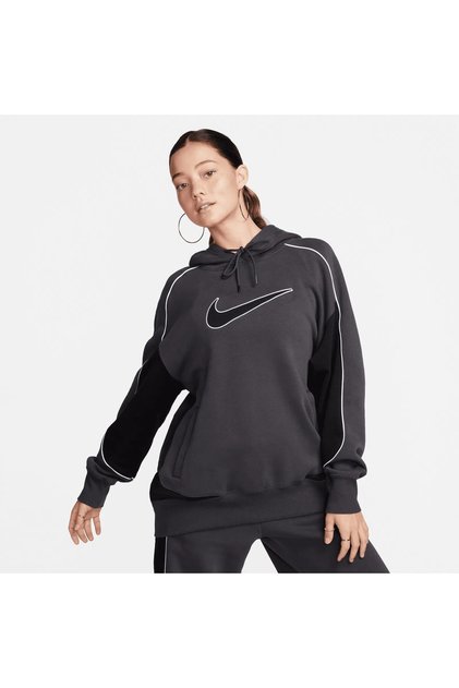 Sportswear Fleece Oversize Kesim Kadın Gri Sweatshirt