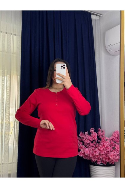 yeni - Yns - Kadın Pamuklu Ribana %100 T-shırt Bluz Uzun Kollu