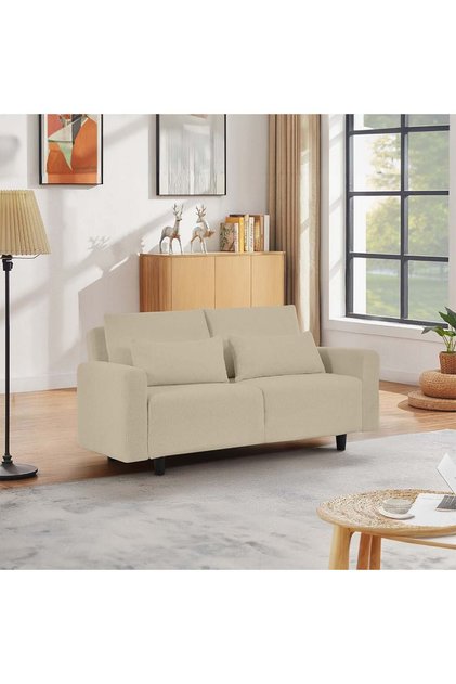 Jocson 2-Seater Fabric Sofa Bed - Beige, Stylish & Durable Solid Wood, 157x88x76cm, 2 Yrs Warranty