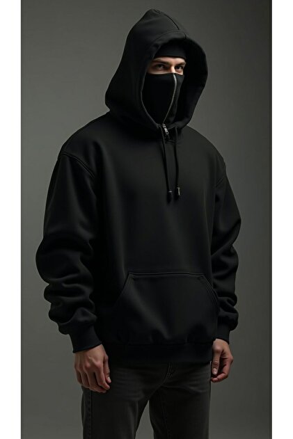 ship master Unisex Ninja Maskeli 3 İplik Oversize Kapüşonlu