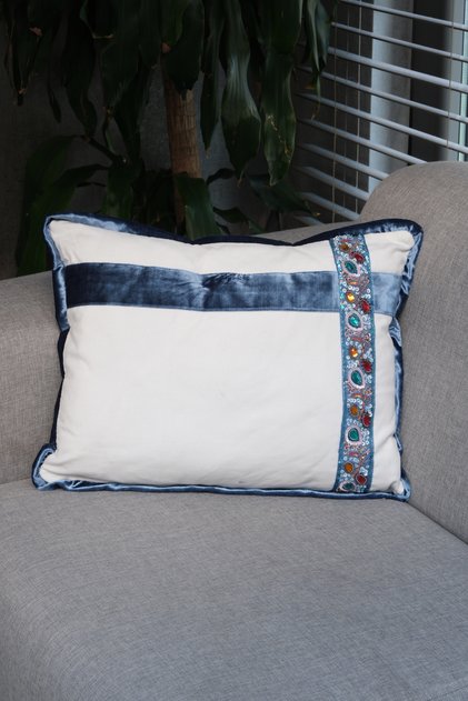 Indian Handmade Throw Pillow - White Rectangular Cover