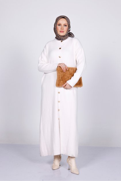 44073 - Stylish Comfortable Buttoned Soft Women's Extra Long Knit Jacket