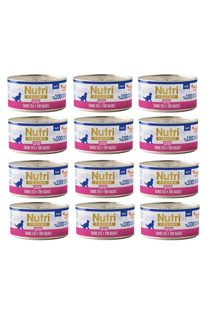 Kitten Tavuk Etli ve Ton Balıklı Tahılsız Yavru Kedi Konservesi 70 Gr. X 12 Adet