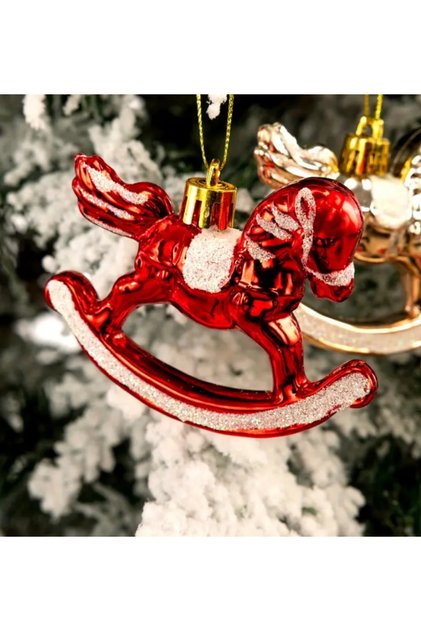 2 Pack Red Rocking Horse Christmas Tree Ornament 12 cm