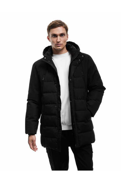 Detachable Hooded Parka with Snap Button Detail and Zippered Pockets