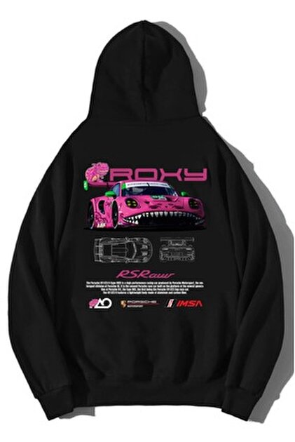 BRZ COLLECTION Unisex Oversize Rexy Porsche Green Hoodie Siyah