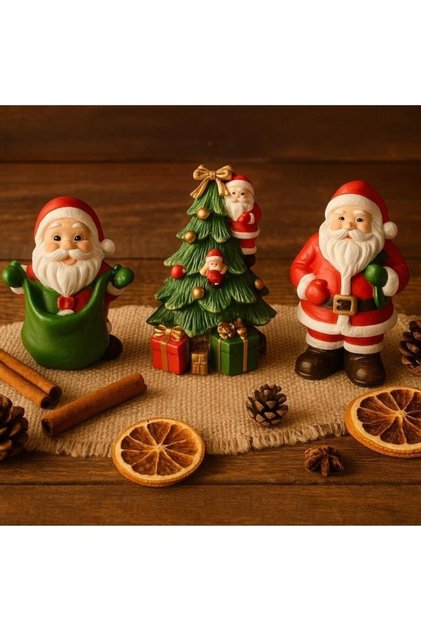 Decorative Triple Santa Claus Figure Set Christmas Tree Decoration New Year Home Office Desktop Figurine