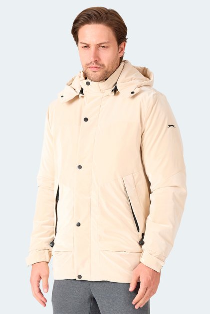 Grim Men's Removable Hooded Beige Coat & Jacket
