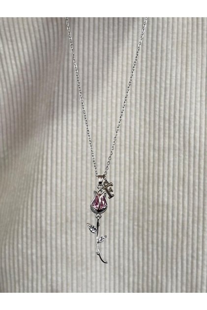 The Symbol of Love Letter F Steel Tulip Necklace