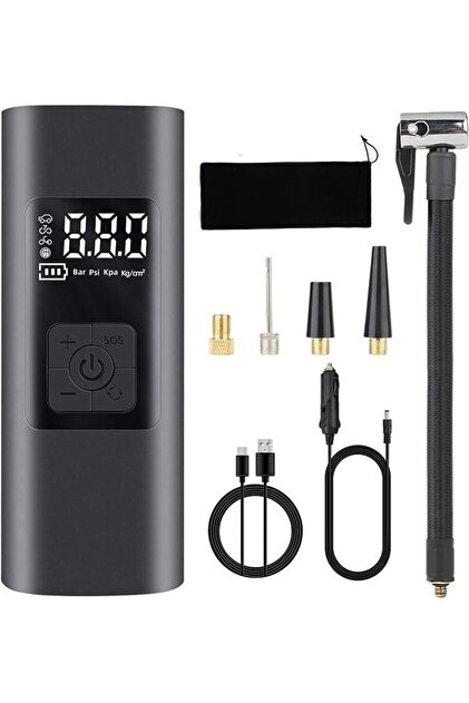 Portable car tire inflator with pressure gauge, for bicycles balls
