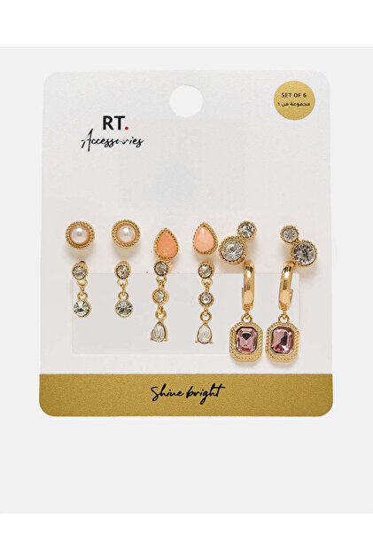Women Gold Embellished Studs Set (6 Piece)