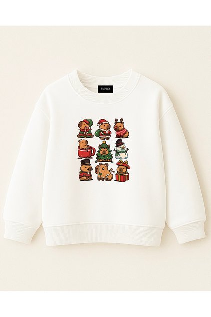 New Year Themed Capybara Capybara Printed Oversized 3 Threads. Long Sleeve Unisex Children's Sweatshirt Without Shardon