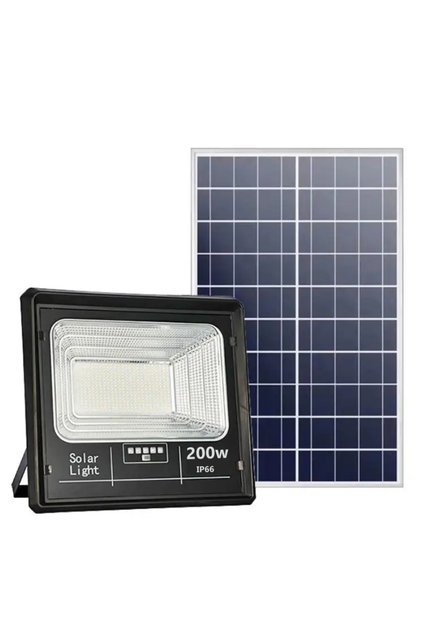 Proiector solar LED 200W cu telecomandă, suport de montare, panou solar, autonomie lungă