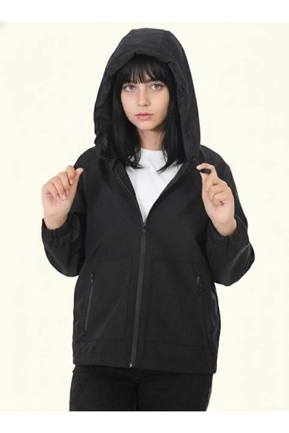 Women's black waterproof and windproof Hooded lightweight everyday casual raincoat windbreaker