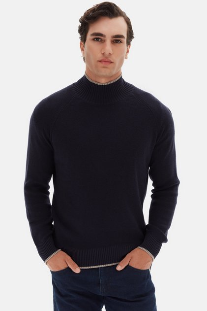 Slim Fit Navy Blue Plain Sweater