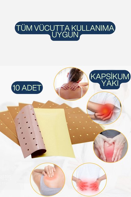 10 Adet Tüm Vücut Ağrı Bandı Kapsikumlu Kas Diz Eklem Isı Yakı Bandı