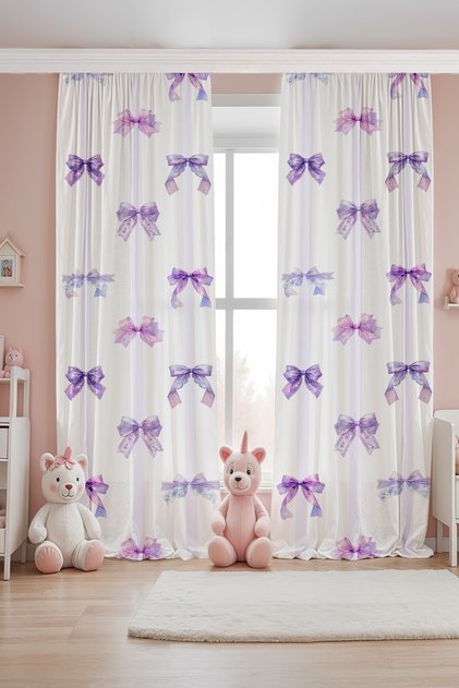 Purple Striped Bows Patterned Children's Baby Room Background Curtain (Single Wing Pricing)