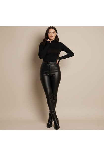 Long Sleeve Mock Neck Finger Interlocking Body T-Shirt