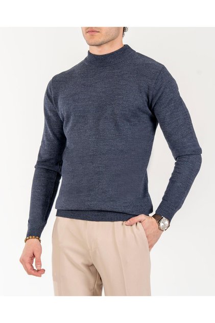 Italian Style S Slim Fit Men's Half Turtleneck Knitwear Sweater Navy Blue T13116