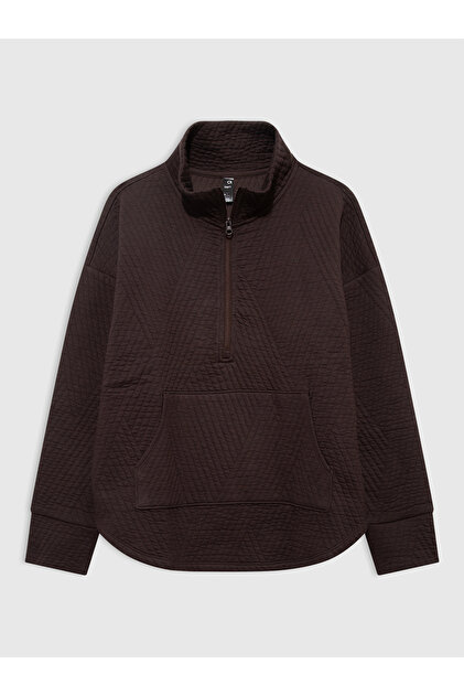 Kadın Kahverengi GapFit Quilted Jacquard Pullover Spor Üst