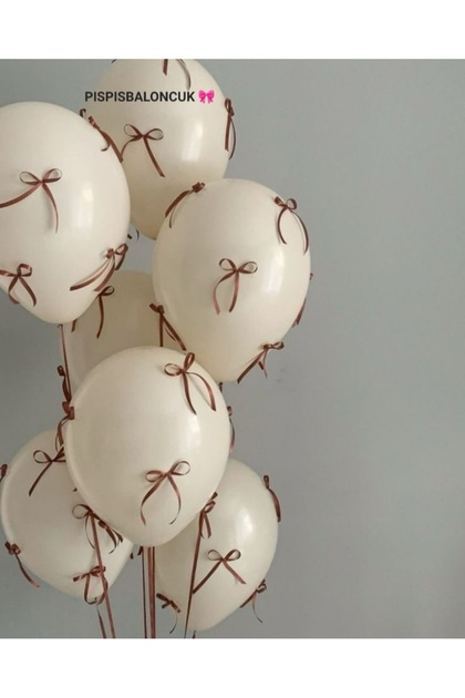 kahverengi kurdeleli bej balon seti coquette doğum günü partisi süsü bekarlığa veda retro babyshower