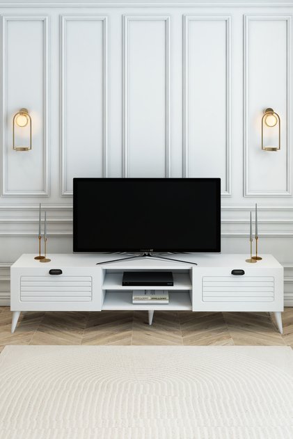 Country Model 150 cm TV Ünitesi – MDF Membran Kapak Modern TV Sehpası |Beyaz Renk Televizyon Konsolu