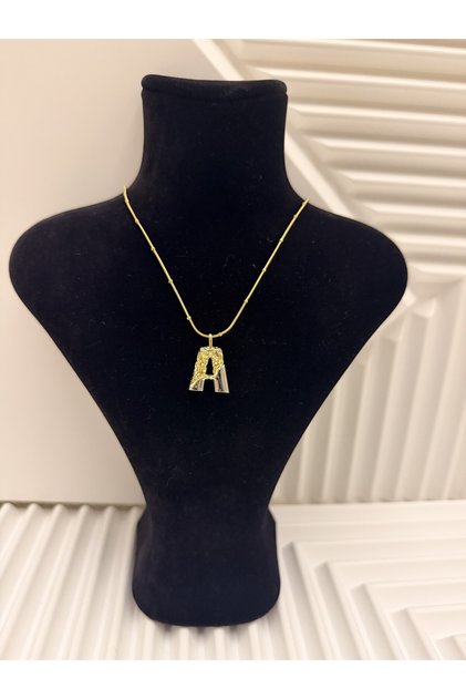 Steel, with Stylish Chain Detail, Two-Tone, Design Letter Necklace
