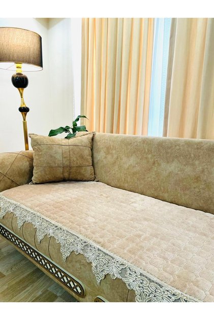 Lace Rabbit Fur Sofa Cover with Non-Slip Base Plush 75*200