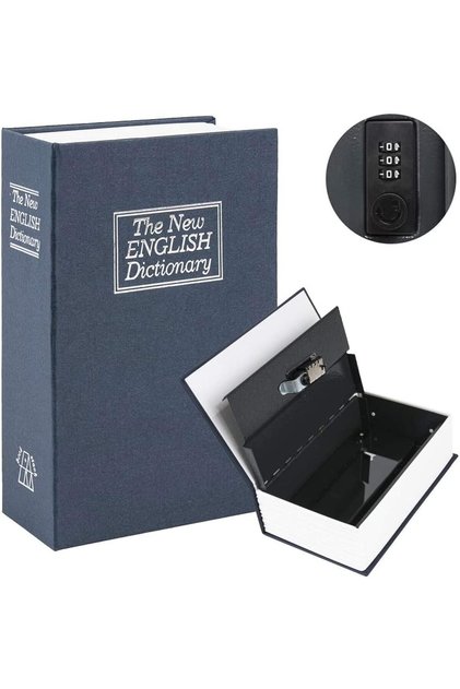 Book Safe with Combination Lock - Navy Blue, Small (18.5 x 11.5 x 5.5 cm)