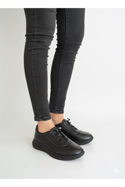 100% Genuine Leather Casual Sneaker Black Daily Shoes