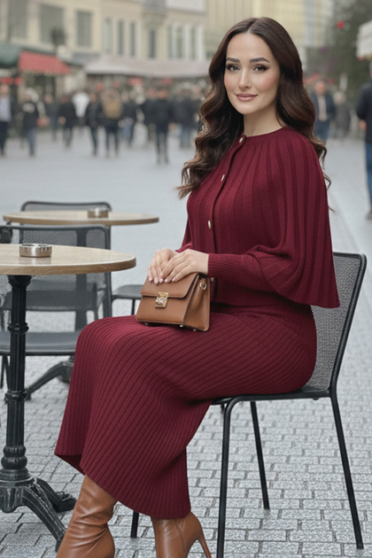 Rochie de tricotaj cu bolero R4478 Burgundy
