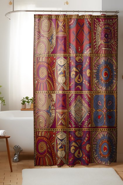 Bathroom Curtain, Red Authentic Patterned Shower Curtain, Bathtub Curtain, with Ring Gift 175X200Cm Bp-06
