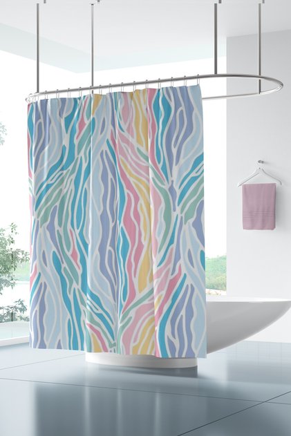 Bathroom Curtain, Pastel Shapes Patterned Shower Curtain, Bathtub Curtain, with Ring Gift 175X200Cm Bp-08
