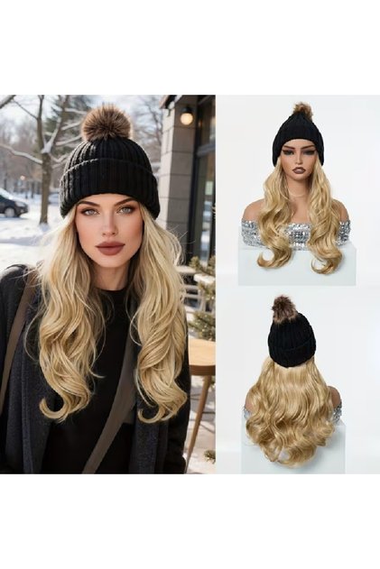 Peruca Blond nisipiu tip caciula, par lung ondulat, fibra sintetica care imita parul , 40 cm
