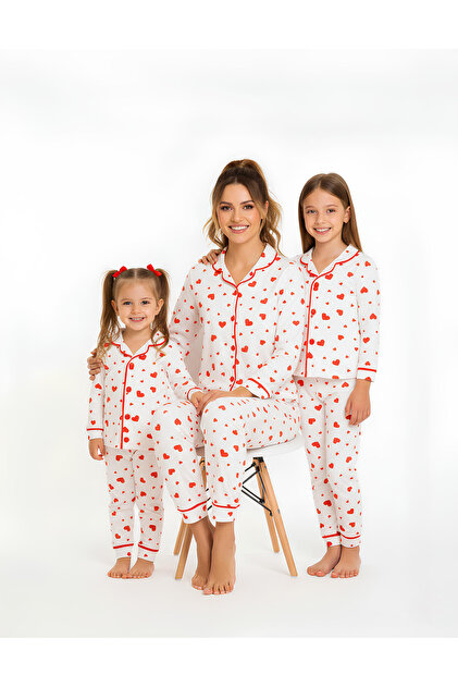 Mother Daughter Heart Printed 100% Cotton Pajamas Set (Choose One Size Larger if You Prefer)