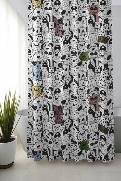 Bathroom Curtain, Black Dogs Pattern Shower Curtain, Bathtub Curtain, with Ring Gift 175X200Cm Bp-18