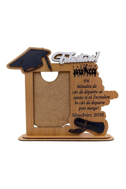 Cadou personalizat pentru absolvire - Fată - Ramă foto din lemn cu mesaj gravat