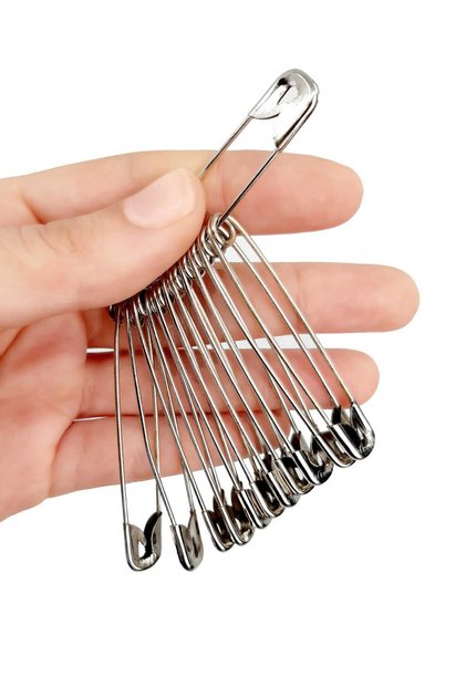 Çengelli İğne 12'li Gümüş Renk No:6 (6.5cm Uzunluk)-Çatal İğne-Kancalı İğne-Firkete