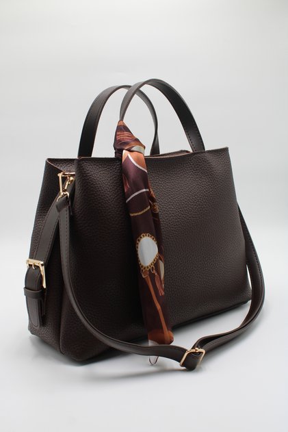 Women's Brown Large Bag – Double-Strap, Scarf-Detail Elegant Design