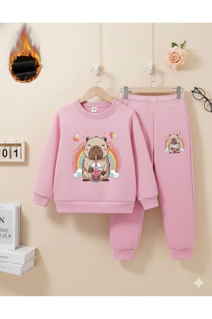 Boys-Girls Rainbow Cappybara Printed Tracksuit Set