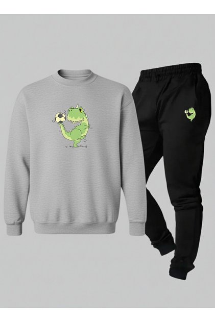 Sweatshirt - Tracksuit Boys' Team Crew Neck Football Player Dinosaur B Printed 3 Thread Raised