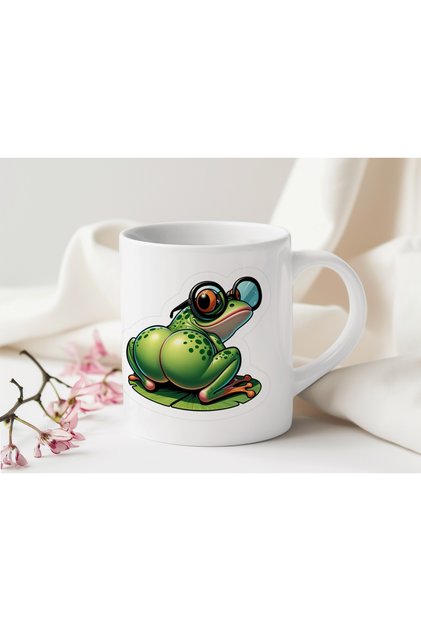 Komik Kurbağa Tasarım Kupa Bardak – Gözlüklü Frog Karikatür – Eğlenceli Hediye