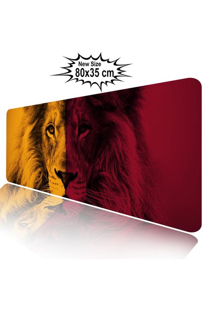 Sarı Kırmızı Aslan Temalı 80x35cm Gaming Mouse Pad Kaymaz Taban Oyun Ve Çalışma Klavye Mouse Padi