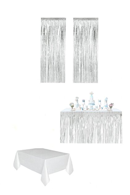 Silver Color Metallized Curtain Metallized Table Skirt Plastic Tablecloth